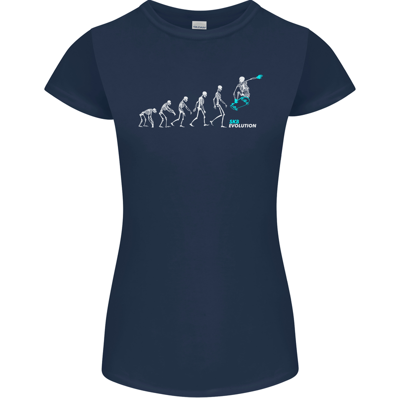 Skateboard Evloution Skateboarding Womens Petite Cut T-Shirt Navy Blue