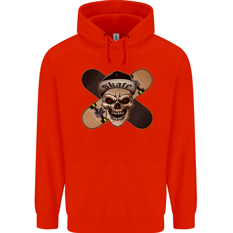 Skateboard Skull Skateboarding Childrens Kids Hoodie Bright Red