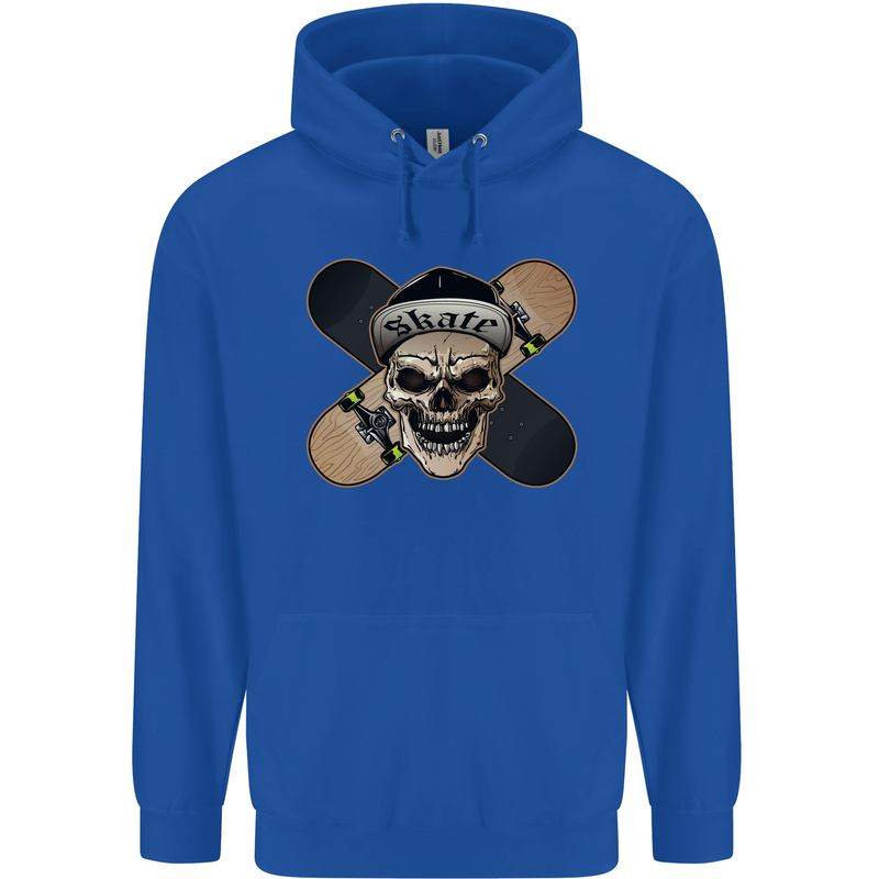 Skateboard Skull Skateboarding Childrens Kids Hoodie Royal Blue
