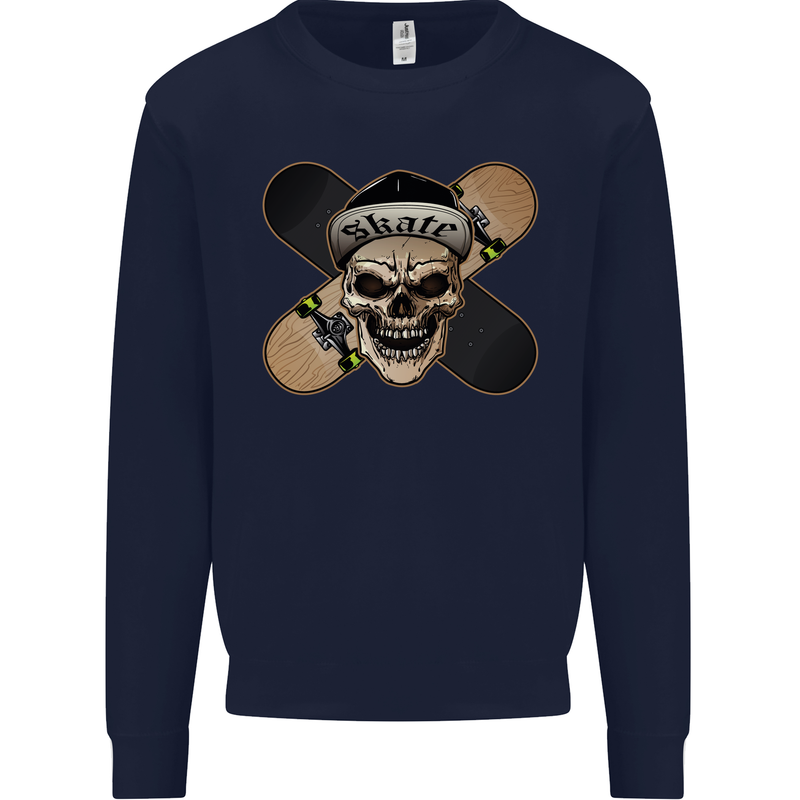 Skateboard Skull Skateboarding Kids Sweatshirt Jumper Navy Blue