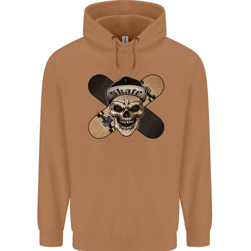 Skateboard Skull Skateboarding Mens 80% Cotton Hoodie Caramel Latte