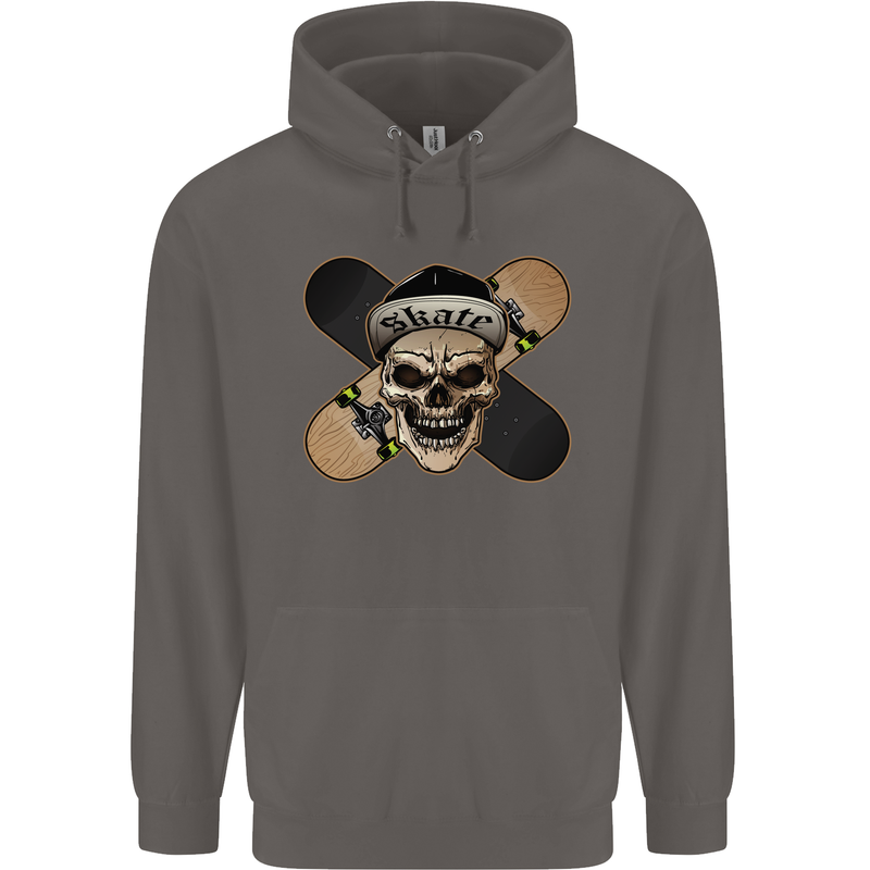 Skateboard Skull Skateboarding Mens 80% Cotton Hoodie Charcoal