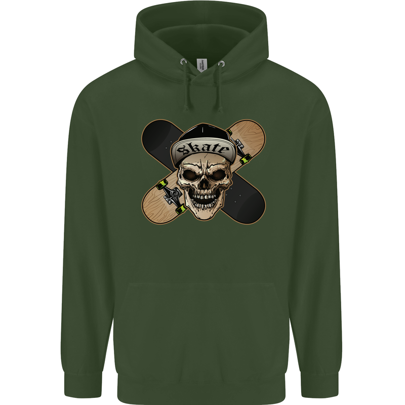 Skateboard Skull Skateboarding Mens 80% Cotton Hoodie Forest Green