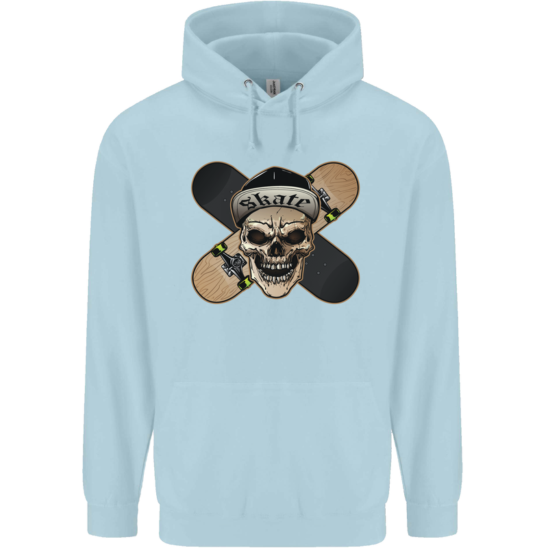 Skateboard Skull Skateboarding Mens 80% Cotton Hoodie Light Blue