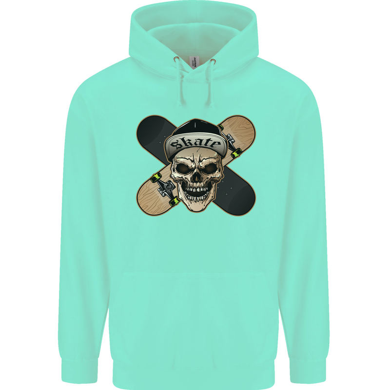 Skateboard Skull Skateboarding Mens 80% Cotton Hoodie Peppermint