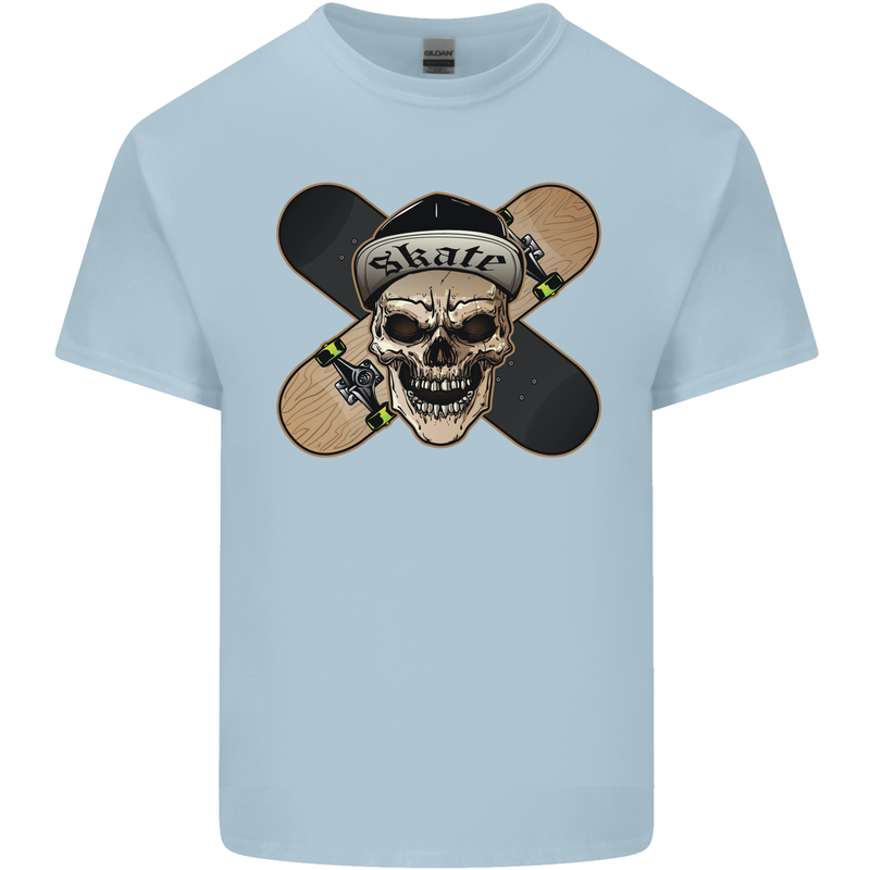 Skateboard Skull Skateboarding Mens Cotton T-Shirt Tee Top Light Blue