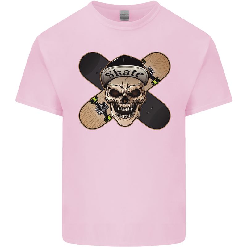 Skateboard Skull Skateboarding Mens Cotton T-Shirt Tee Top Light Pink