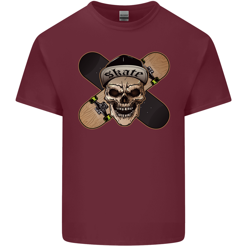 Skateboard Skull Skateboarding Mens Cotton T-Shirt Tee Top Maroon