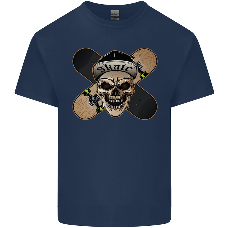 Skateboard Skull Skateboarding Mens Cotton T-Shirt Tee Top Navy Blue