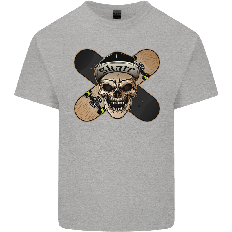 Skateboard Skull Skateboarding Mens Cotton T-Shirt Tee Top Sports Grey