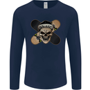 Skateboard Skull Skateboarding Mens Long Sleeve T-Shirt Navy Blue