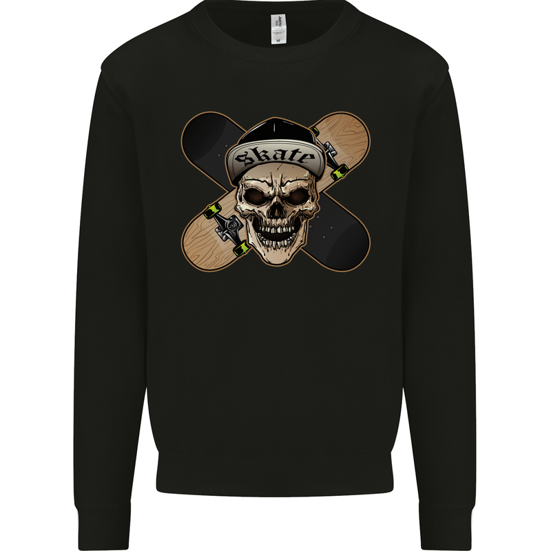 Skateboard Skull Skateboarding Mens Sweatshirt Jumper Black