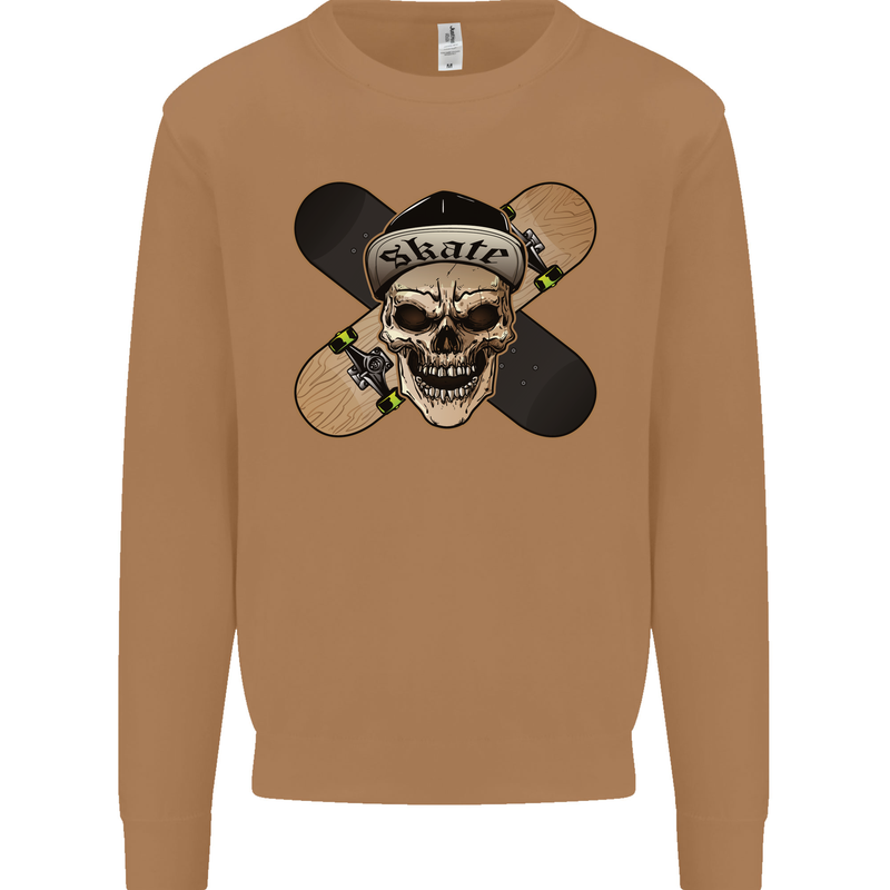 Skateboard Skull Skateboarding Mens Sweatshirt Jumper Caramel Latte