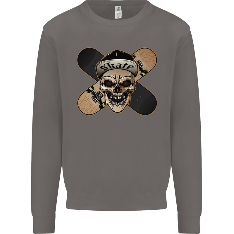 Skateboard Skull Skateboarding Mens Sweatshirt Jumper Charcoal