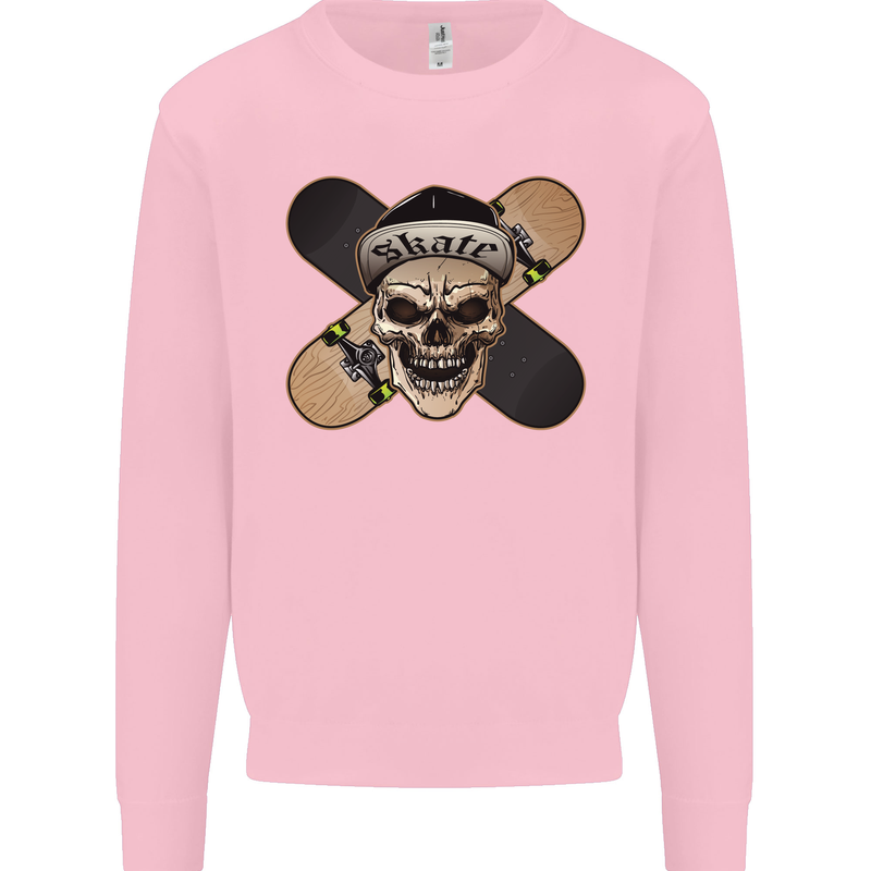 Skateboard Skull Skateboarding Mens Sweatshirt Jumper Light Pink