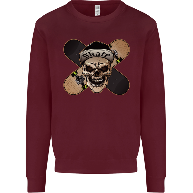 Skateboard Skull Skateboarding Mens Sweatshirt Jumper Maroon