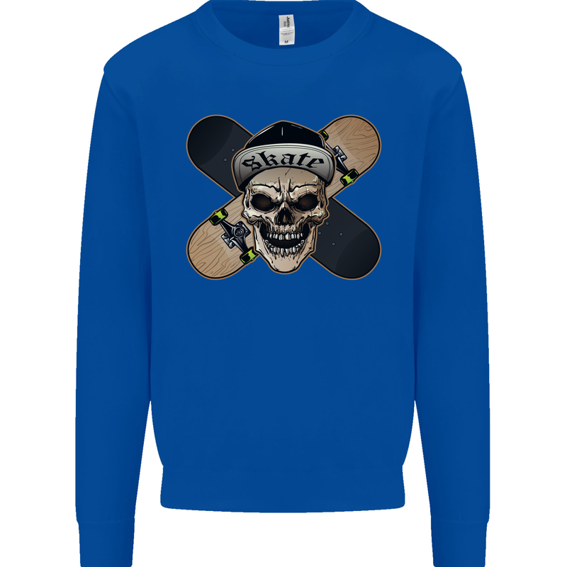 Skateboard Skull Skateboarding Mens Sweatshirt Jumper Royal Blue