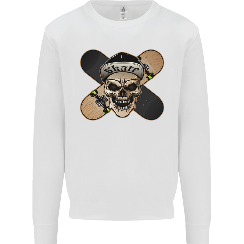 Skateboard Skull Skateboarding Mens Sweatshirt Jumper White