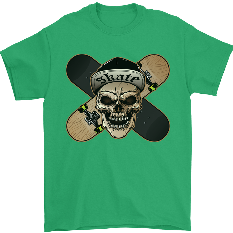 Skateboard Skull Skateboarding Mens T-Shirt Cotton Gildan Irish Green