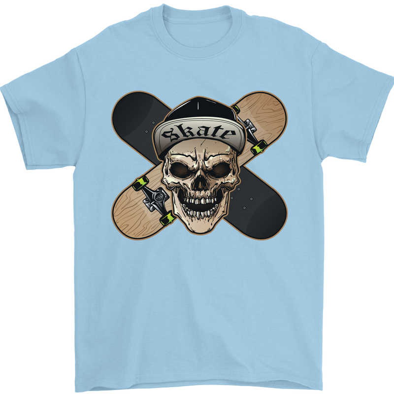 Skateboard Skull Skateboarding Mens T-Shirt Cotton Gildan Light Blue