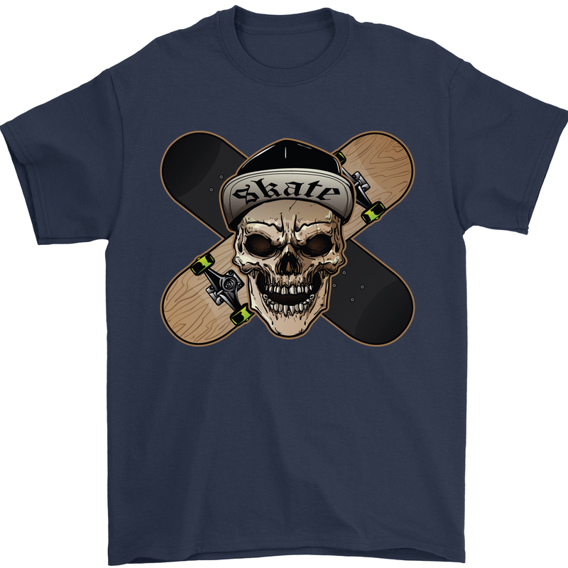 Skateboard Skull Skateboarding Mens T-Shirt Cotton Gildan Navy Blue