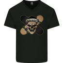 Skateboard Skull Skateboarding Mens V-Neck Cotton T-Shirt Black