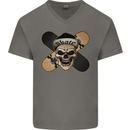 Skateboard Skull Skateboarding Mens V-Neck Cotton T-Shirt Charcoal