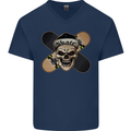 Skateboard Skull Skateboarding Mens V-Neck Cotton T-Shirt Navy Blue
