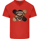 Skateboard Skull Skateboarding Mens V-Neck Cotton T-Shirt Red