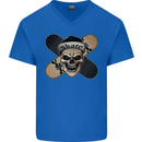 Skateboard Skull Skateboarding Mens V-Neck Cotton T-Shirt Royal Blue