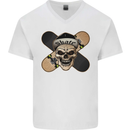 Skateboard Skull Skateboarding Mens V-Neck Cotton T-Shirt White