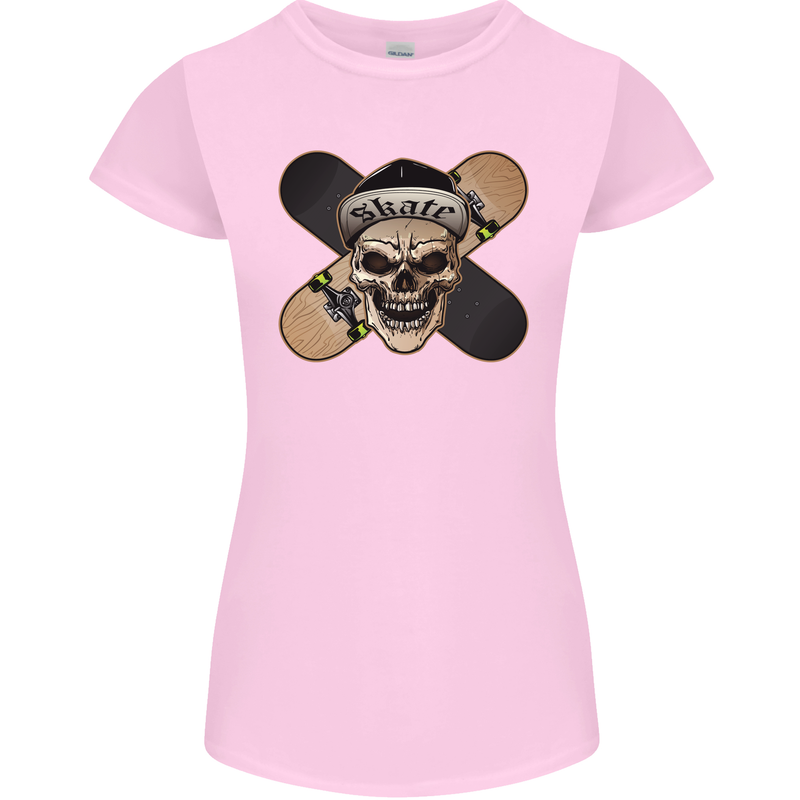 Skateboard Skull Skateboarding Womens Petite Cut T-Shirt Light Pink