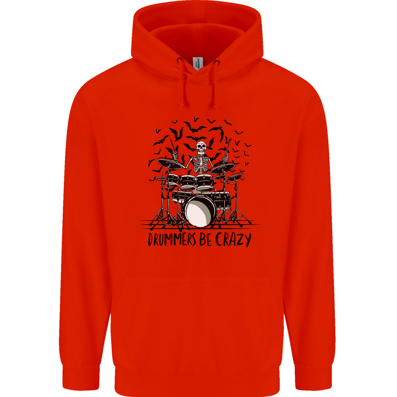 Skeleton Drummer Be Crazy Drumming Drum Childrens Kids Hoodie Bright Red