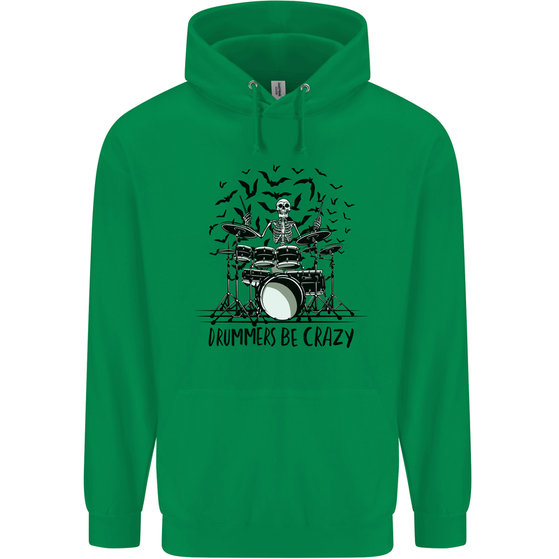 Skeleton Drummer Be Crazy Drumming Drum Childrens Kids Hoodie Irish Green
