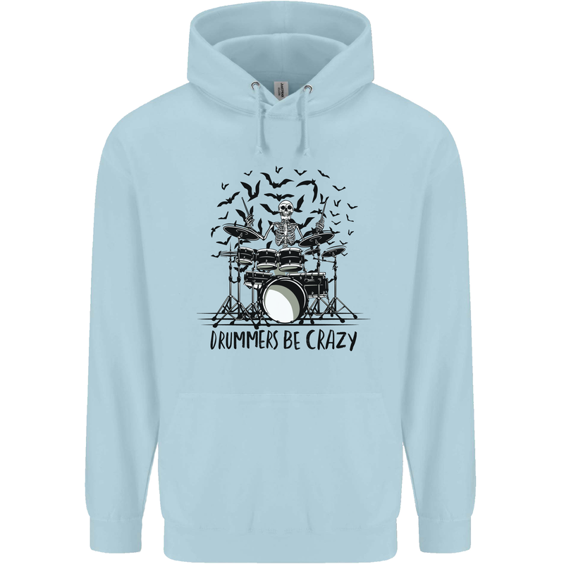 Skeleton Drummer Be Crazy Drumming Drum Childrens Kids Hoodie Light Blue