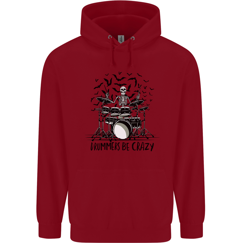 Skeleton Drummer Be Crazy Drumming Drum Childrens Kids Hoodie Red