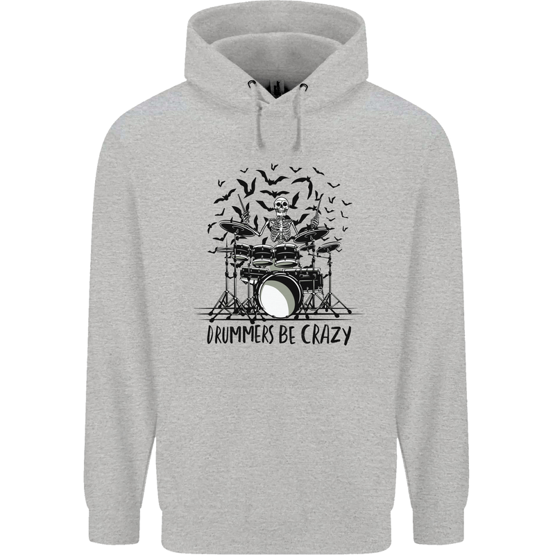 Skeleton Drummer Be Crazy Drumming Drum Childrens Kids Hoodie Sports Grey