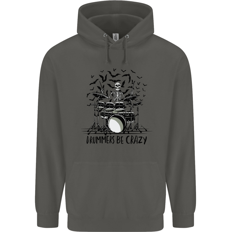 Skeleton Drummer Be Crazy Drumming Drum Childrens Kids Hoodie Storm Grey
