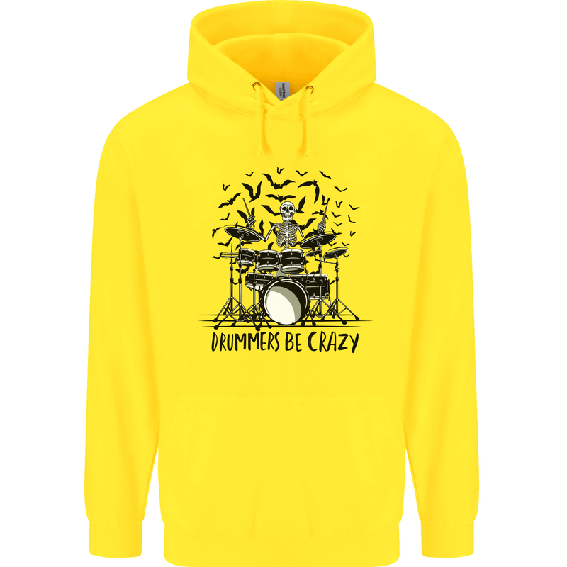 Skeleton Drummer Be Crazy Drumming Drum Childrens Kids Hoodie Yellow