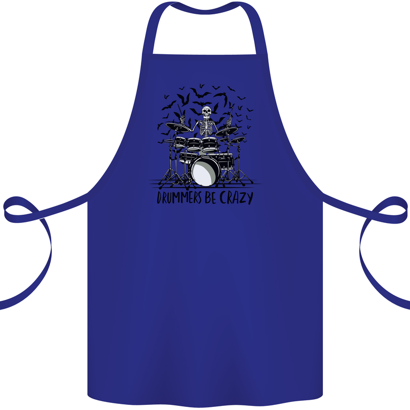 Skeleton Drummer Be Crazy Drumming Drum Cotton Apron 100% Organic Royal Blue