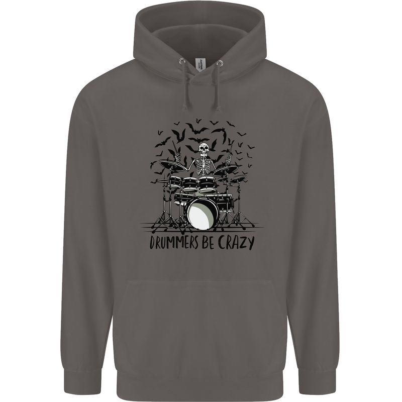 Skeleton Drummer Be Crazy Drumming Drum Mens 80% Cotton Hoodie Charcoal