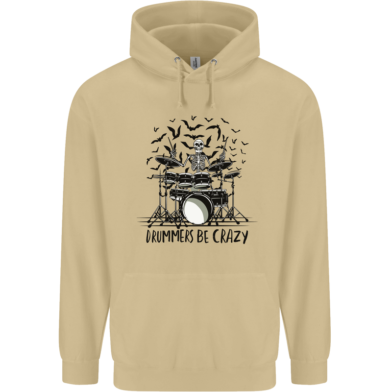 Skeleton Drummer Be Crazy Drumming Drum Mens 80% Cotton Hoodie Sand