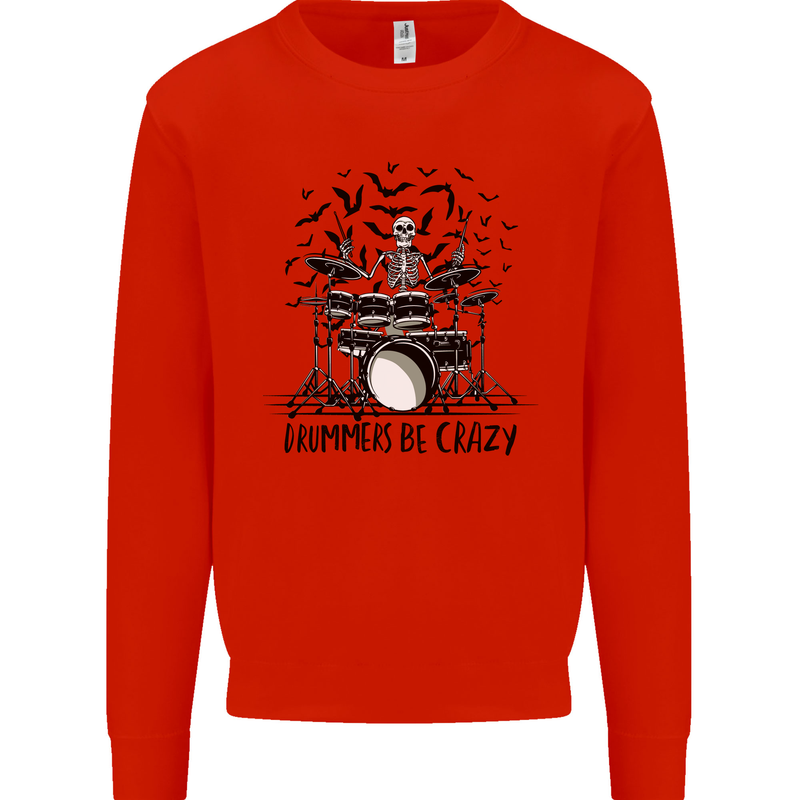 Skeleton Drummer Be Crazy Drumming Drum Mens Sweatshirt Jumper Bright Red