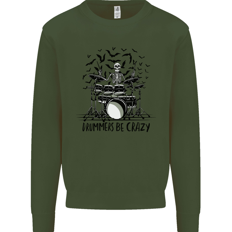 Skeleton Drummer Be Crazy Drumming Drum Mens Sweatshirt Jumper Forest Green