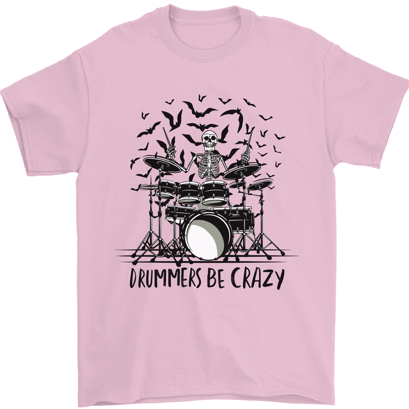 Skeleton Drummer Be Crazy Drumming Drum Mens T-Shirt Cotton Gildan Light Pink