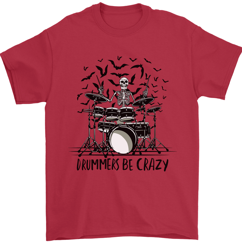 Skeleton Drummer Be Crazy Drumming Drum Mens T-Shirt Cotton Gildan Red