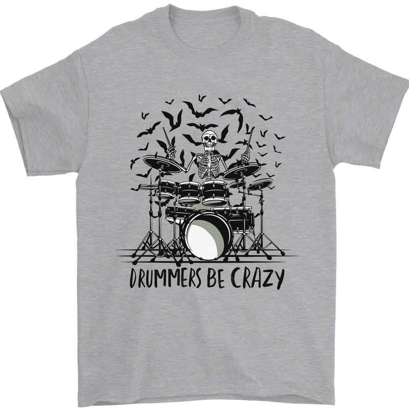 Skeleton Drummer Be Crazy Drumming Drum Mens T-Shirt Cotton Gildan Sports Grey