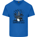 Skeleton Drummer Be Crazy Drumming Drum Mens V-Neck Cotton T-Shirt Royal Blue