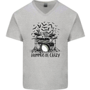 Skeleton Drummer Be Crazy Drumming Drum Mens V-Neck Cotton T-Shirt Sports Grey