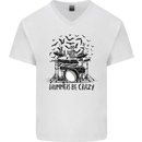 Skeleton Drummer Be Crazy Drumming Drum Mens V-Neck Cotton T-Shirt White